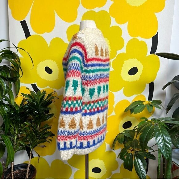 Insanely Cool Rainbow Vintage Italian Wool Knit Cardigan Sweater - Picture 4 of 13